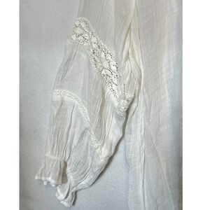 Zac & Rachel White Boho Crochet Lace Trim Gauze Peasant Blouse Top Womens Medium